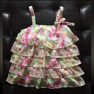 Justice Pink and Green Floral Ruffle Camisole